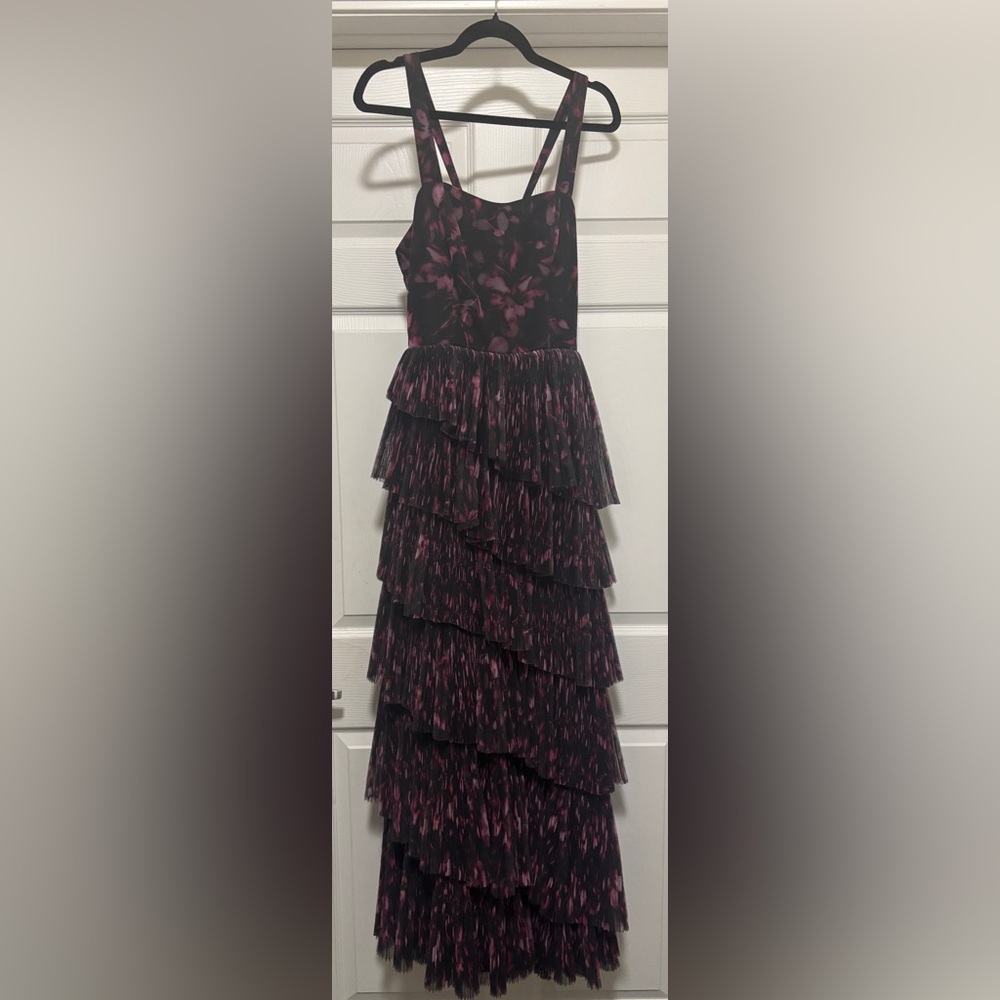 Anthropology Hutch Sleeveless Tulle Tiered Maxi Dress Black/Burgundy Size Small